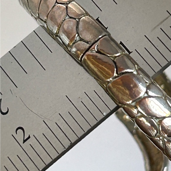 Hinged Silver Snake Reptile 🦎 Bangle Bracelet Faceted Faux Turquoise Blue Eyes - Picture 10 of 16